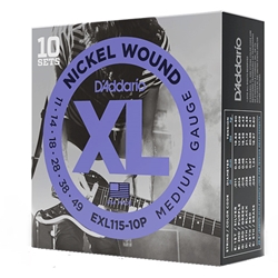 D'Addario EXL115-3D Electric Guitar Strings, 10 SETS