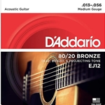 DADDARIO EJ12 80/20 Bronze Acoustic Guitar Strings, Med, 13-56