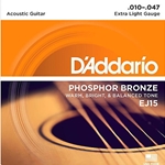 DADDARIO EJ15 Phosphor Bronze Acou Guitar Strings, Xl, 10-47