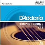 DADDARIO EJ16 Phosphor Bronze Acoustic Guitar Strings, Lt 12-53