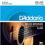 DADDARIO EJ36 12-STRING BRONZE ACOUSTIC GUITAR STRINGS, LIGHT, 10-47