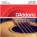 DADDARIO EJ39 12-String Phosphor Bronze Acou Guitar Strings, Med, 12-52