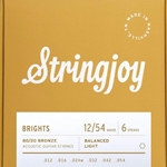 Stringjoy SJBB1254 Brights Acoustic Guitar Strings, 8020 Bronze, 12-54