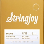 Stringjoy SJBB1152 Brights Acoustic Guitar Strings, 80/20 Bronze, 11-52