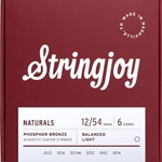 Stringjoy SJNB1254 Naturals Acoustic Guitar Strings, Phosphor Bronze, 12-54