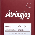 Stringjoy SJNB1152 Naturals Acoustic Guitar Strings, Phosphor Bronze, 11-52