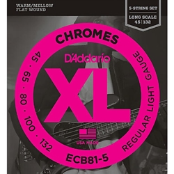 DADDARIO ECB81-5 Chrome 5-strg Bass Guitar Strings, Lt, 45-132, Long Scale