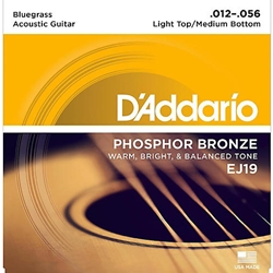 DADDARIO EJ19 Phosphor Bronze Acoustic Guitar Strings, Bluegrass, 12-56