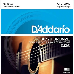 DADDARIO EJ36 12-STRING BRONZE ACOUSTIC GUITAR STRINGS, LIGHT, 10-47