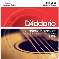 DADDARIO EJ39 12-String Phosphor Bronze Acou Guitar Strings, Med, 12-52