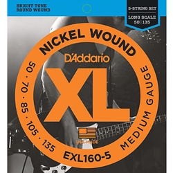 DADDARIO EXL160-5 5-string Nickel Wound Bass Guitar Strings, Med, 50-135, L Scale