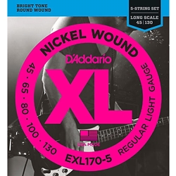 DADDARIO EXL170-5 5-string Nickel Wound Bass Guitar Strings, Lt, 45-130, Long Scale