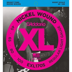 DADDARIO EXL170S Nickel Wound Bass Guitar Strings, Lt, 45-100, Short Scale