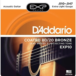 DADDARIO EXP10 Coated Acoustic Guitar Strings, 80/20, XL, 10-47