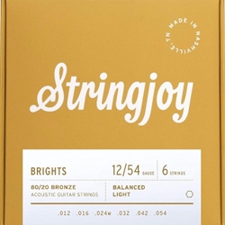 Stringjoy SJBB1254 Brights Acoustic Guitar Strings, 8020 Bronze, 12-54