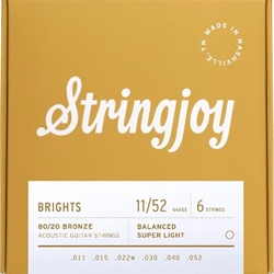 Stringjoy SJBB1152 Brights Acoustic Guitar Strings, 80/20 Bronze, 11-52