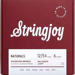 Stringjoy SJNB1254 Naturals Acoustic Guitar Strings, Phosphor Bronze, 12-54