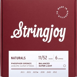 Stringjoy SJNB1152 Naturals Acoustic Guitar Strings, Phosphor Bronze, 11-52